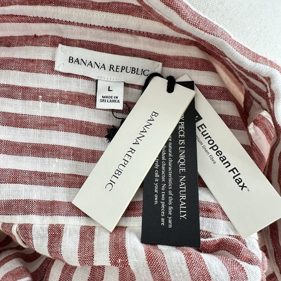 NWT Banana Republic Boxy Linen Short Sleeve Shirt LARGE Red Clay & Cream Stripe - Picture 12 of 12
